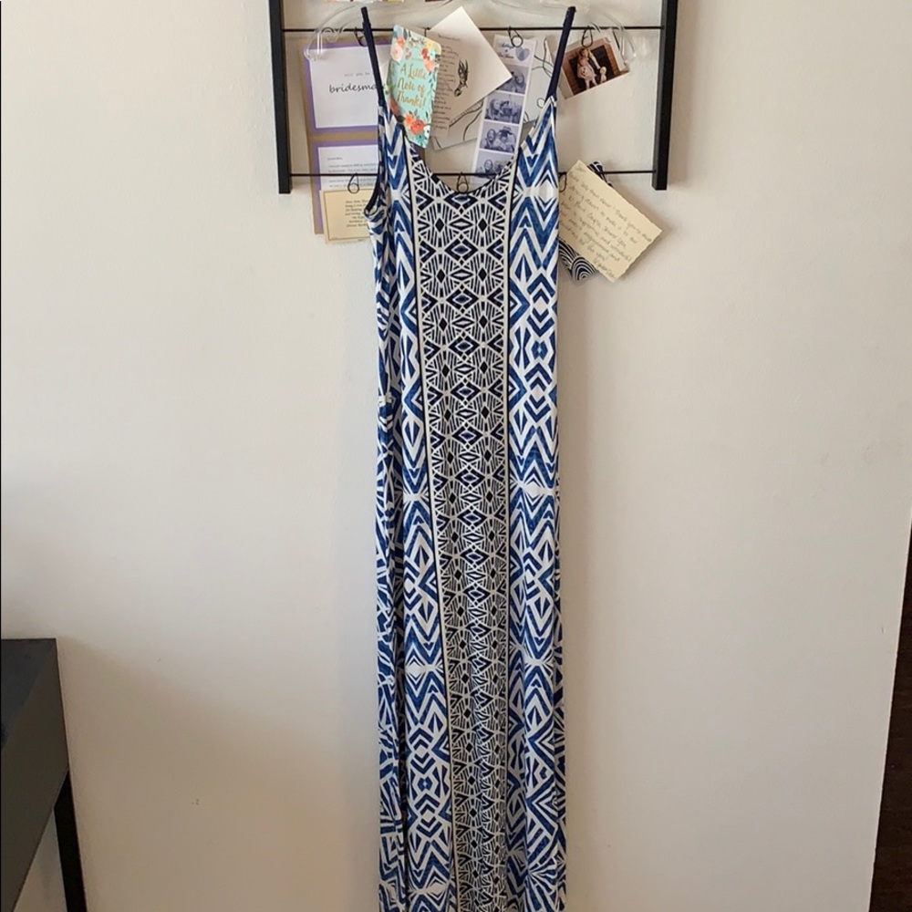 White and blue patterned maxi dress